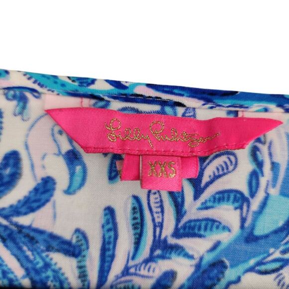 Lilly Pulitzer Blue & White Paisley Bell Sleeve Tunic Dress XXS Rayon Womens - Picture 3 of 6
